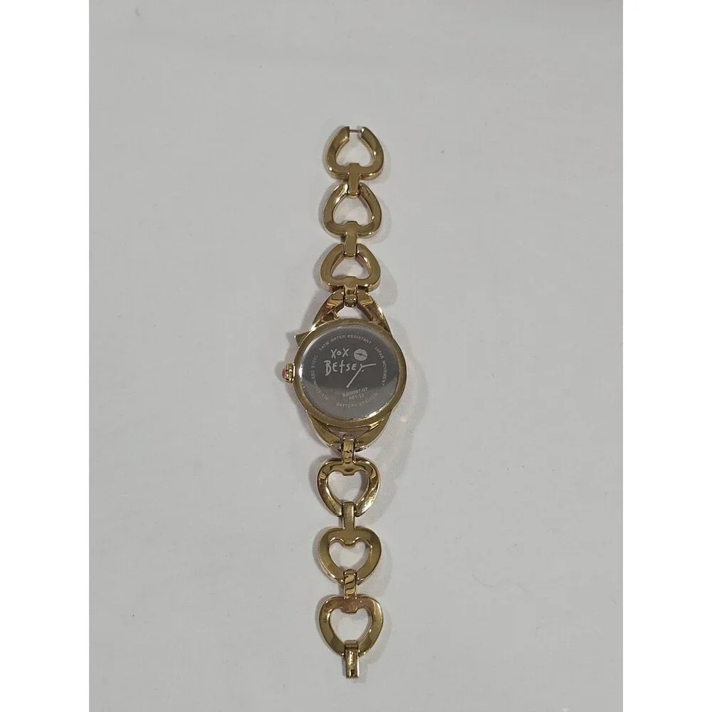 Betsey Johnson Pink XOXO Coquette bow link watch Gold tone accents Needs Battery